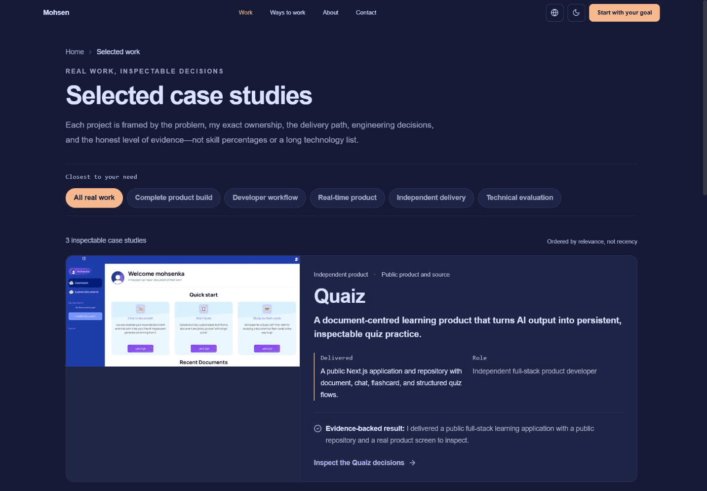 English desktop case-study index captured before the portfolio self-case was published